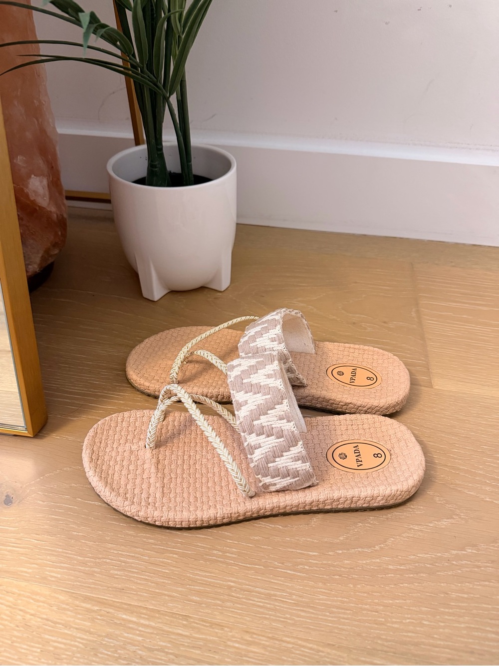 Women's Beige Braided Strap Slide Sandals